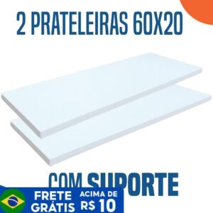 Kit 2 Prateleiras Mdf Branca 60×20 De Madeira Com Suporte