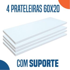 Kit 4 Prateleiras Mdf Branca 60×20 De Madeira Com Suporte