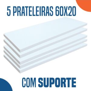 Kit 5 Prateleiras Mdf Branca 60×20 De Madeira Com Suporte